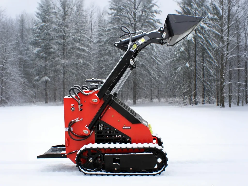 SL-S1 mini loader lifting in snowy industrial yard