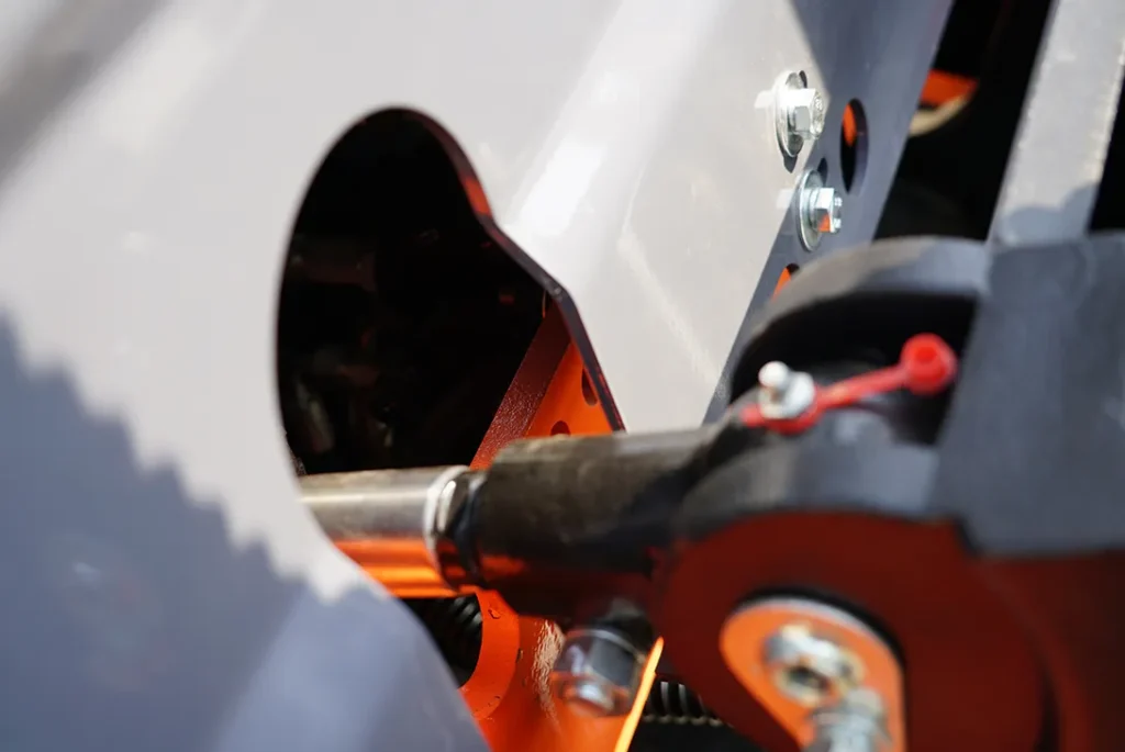 harging port and electric connector on red forklift
