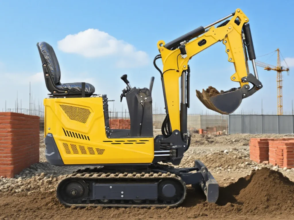 "06 mini excavator digging soil at construction site"