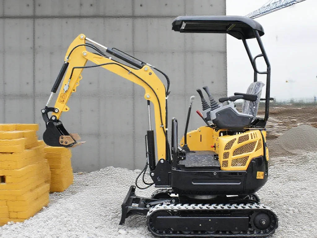 10Q mini excavator working with materials in real outdoor project site