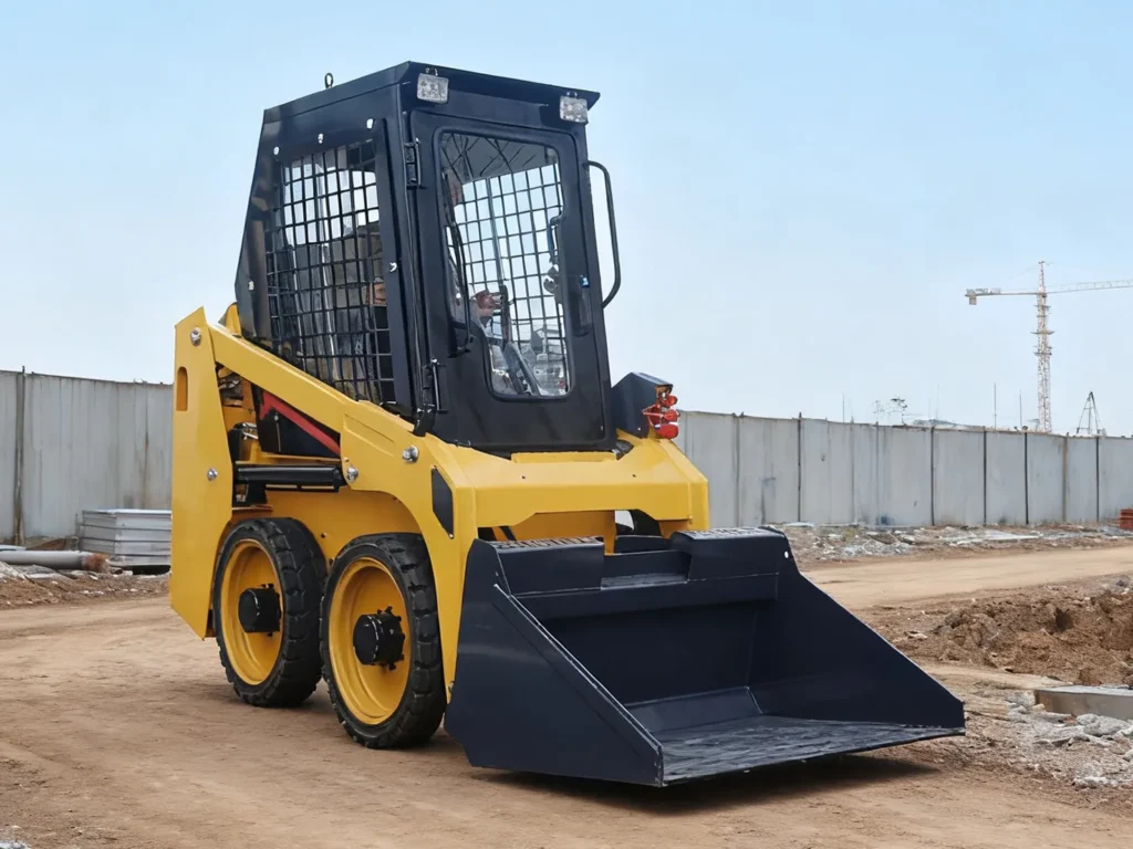 Şantiyede toprak zeminde çalışan S25 ağır mini yükleyici
