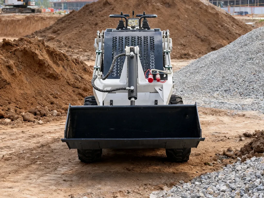 S360 skid steer loader working on construction site carrying soil