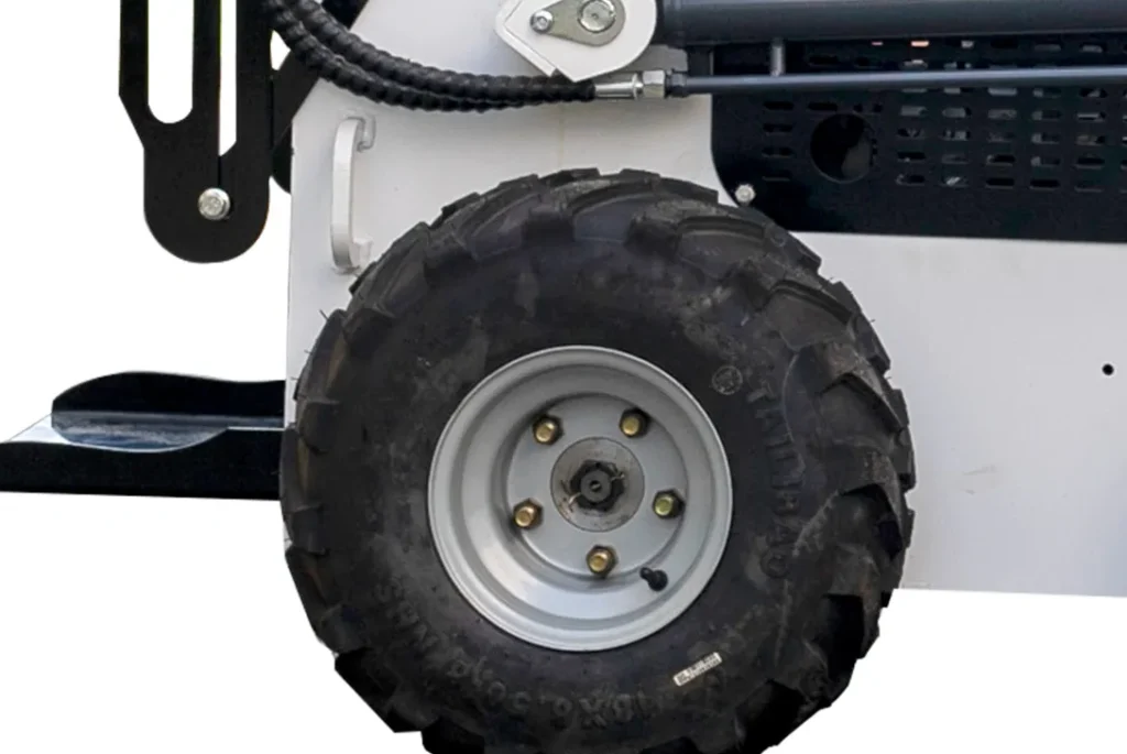 S360 skid steer loader heavy-duty wheel close-up