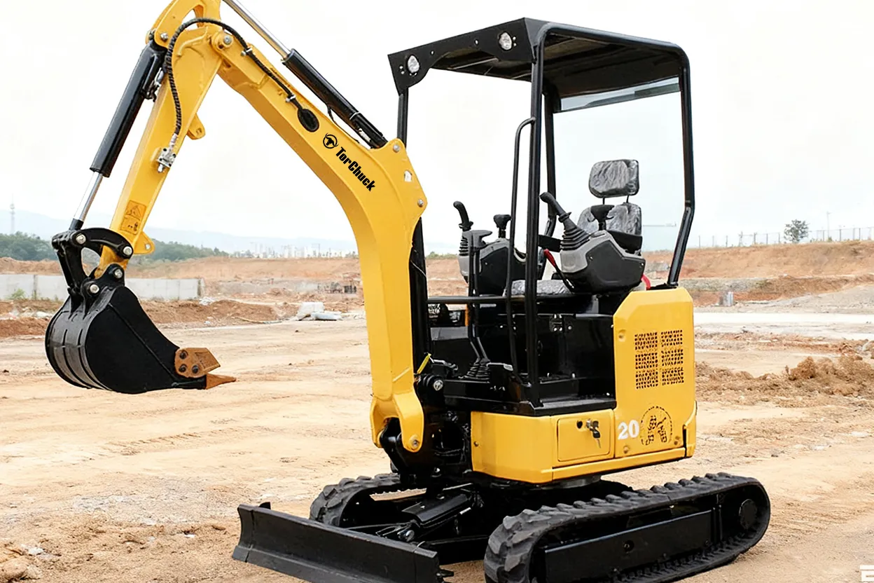 20C mini excavator side view with canopy, boom and bucket