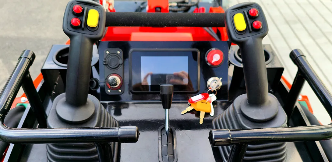 V1000 pilot joystick controls with ergonomic dual-lever operation and safety interlock