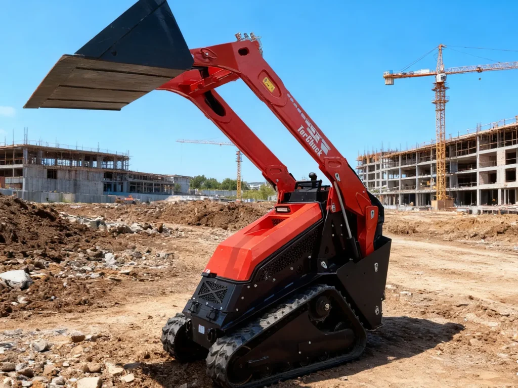 V1000 滑移装载机在建筑施工区提升铲斗