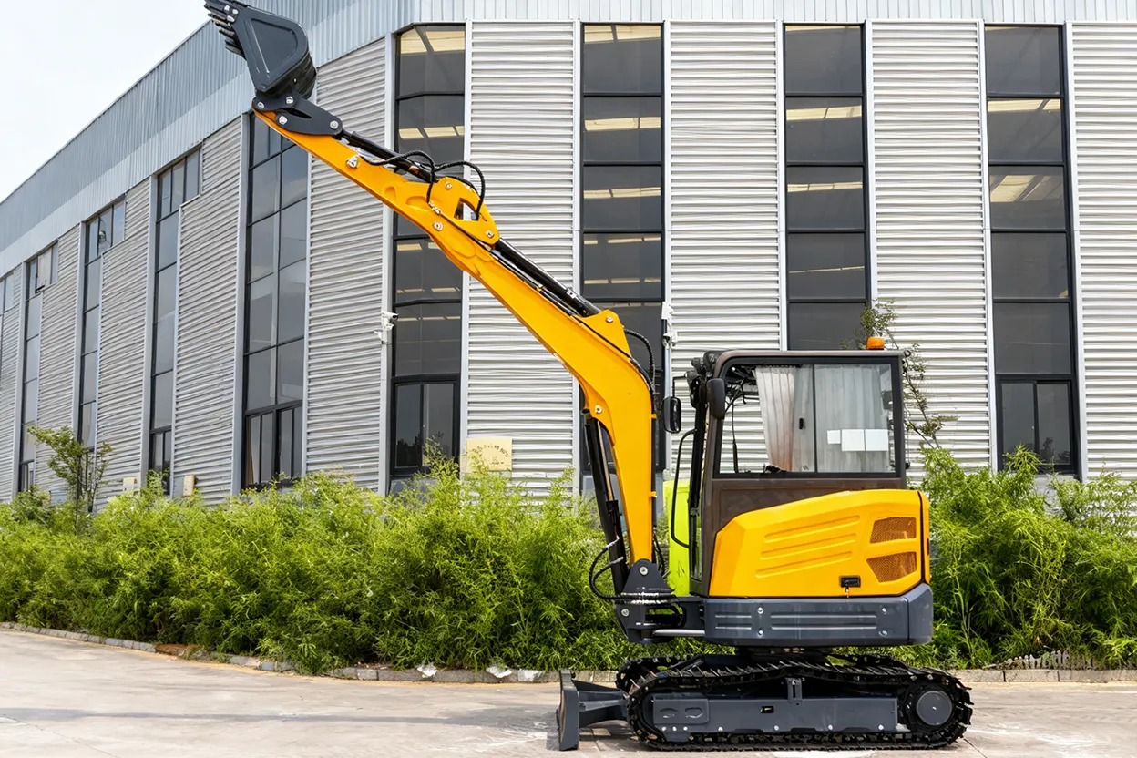 HT35 excavator right side view with straight dozer blade
