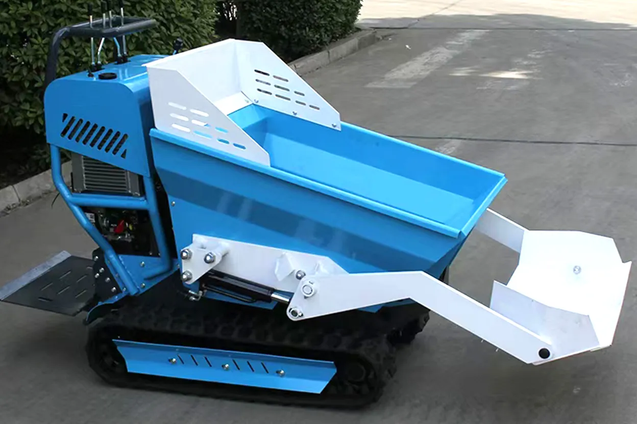 T500 mini crawler dump truck parked on outdoor pavement, side view