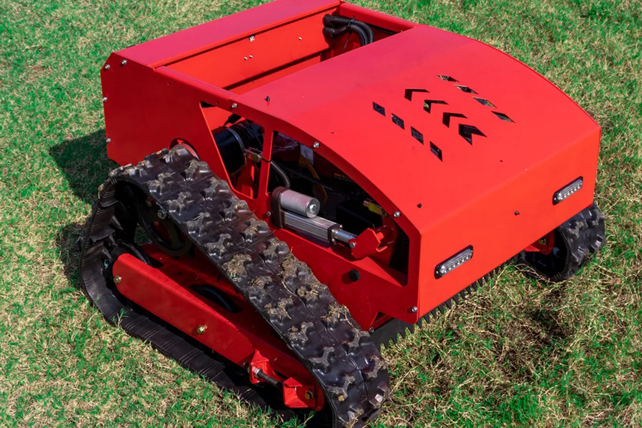 Side view of 550A remote mower showing tracks and low-profile body