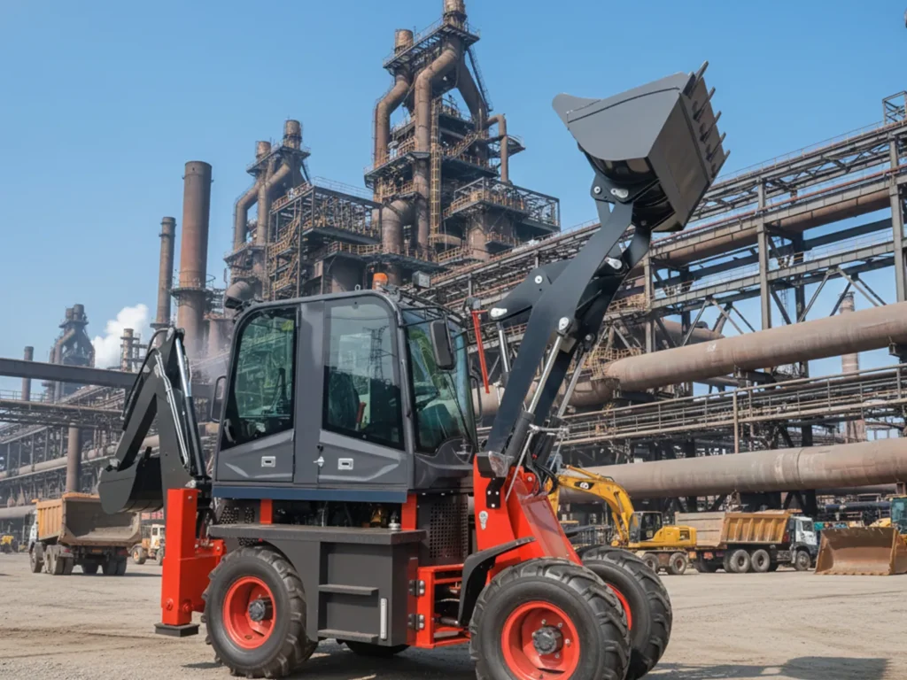 TC15-20A backhoe loader operating on stone quarry slope