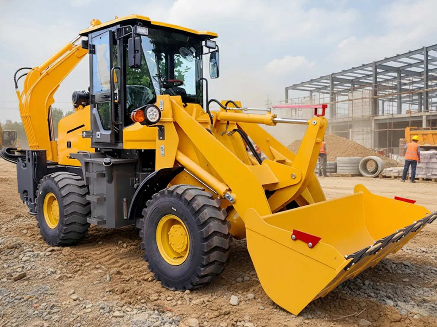 TCB 15-26 backhoe loader working on dirt ground at an earthmoving site