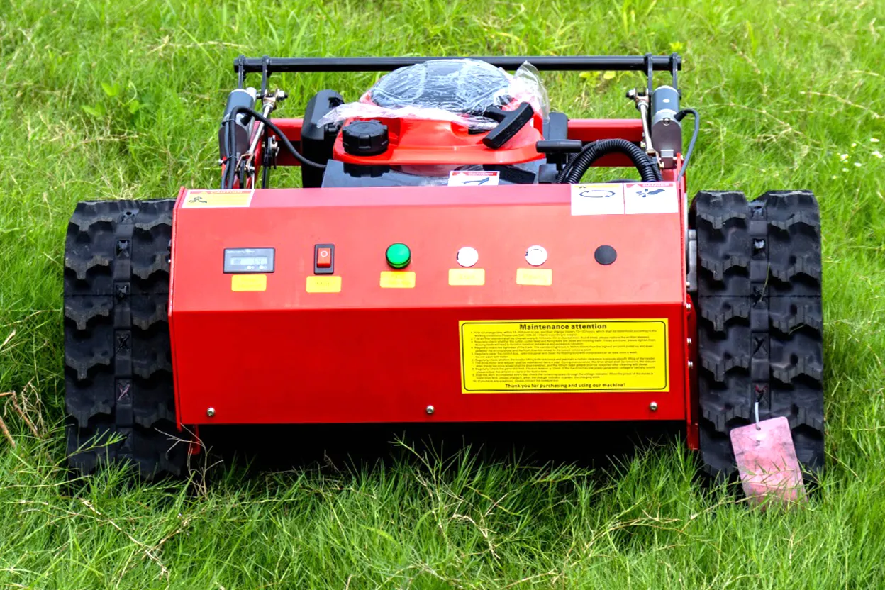 Front view of TCL-550B RC tractor mower on lawn