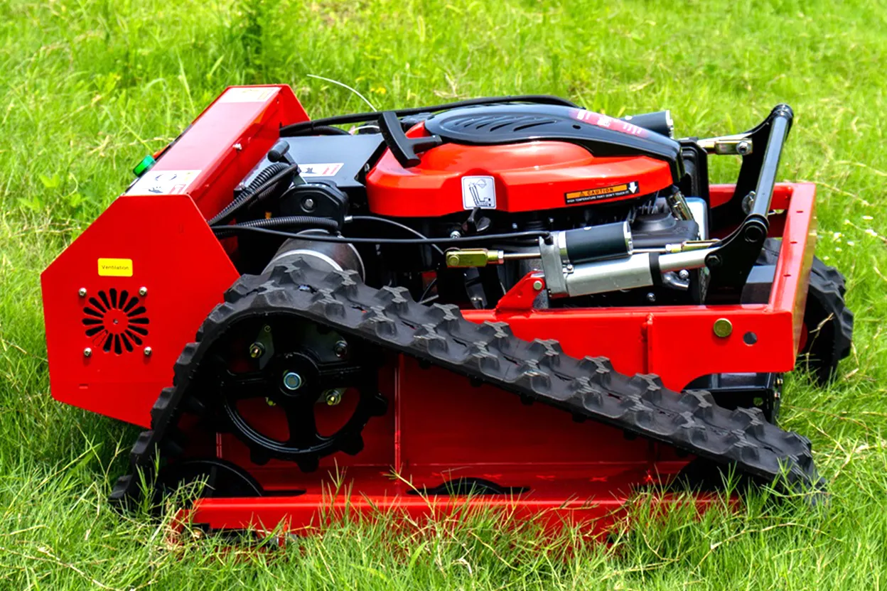 TCL-550B RC mower viewed from rear-left angle on grass