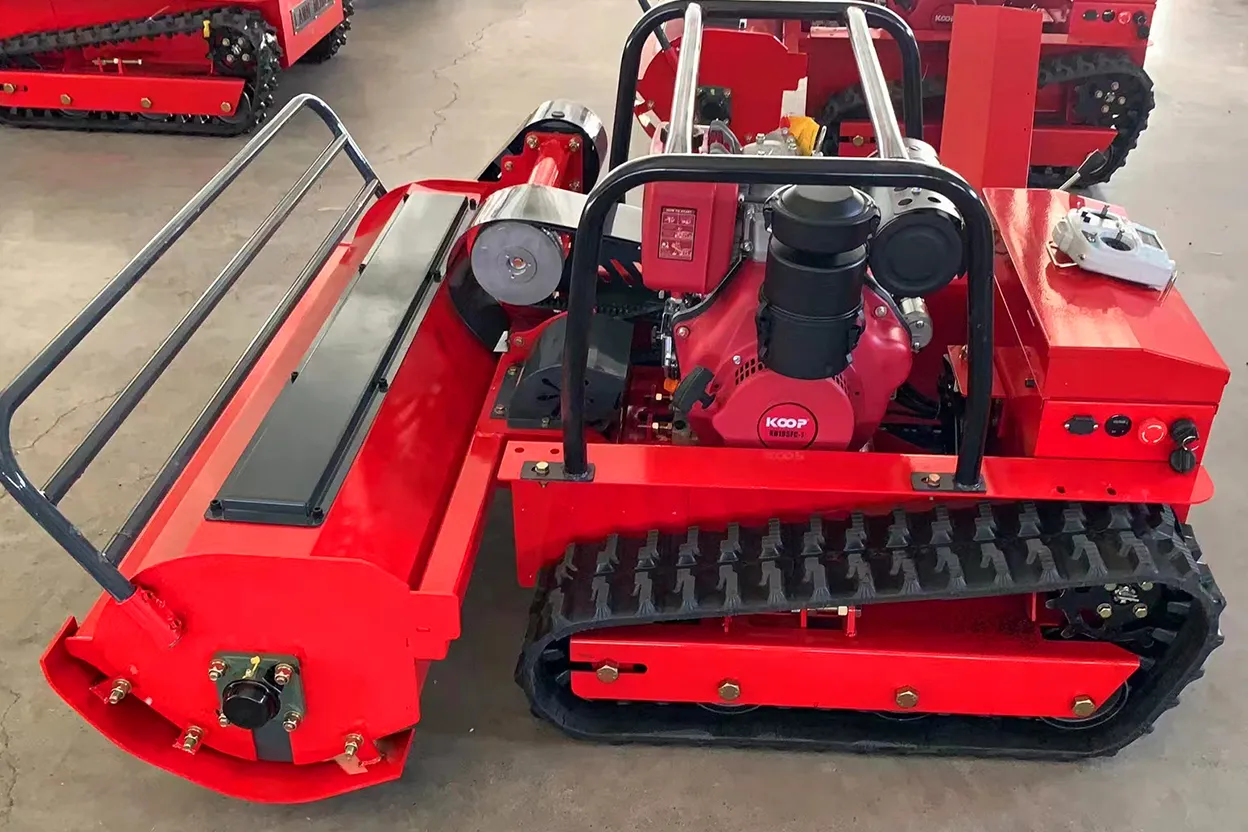 Side view of TCL-80A mower showing engine and track system