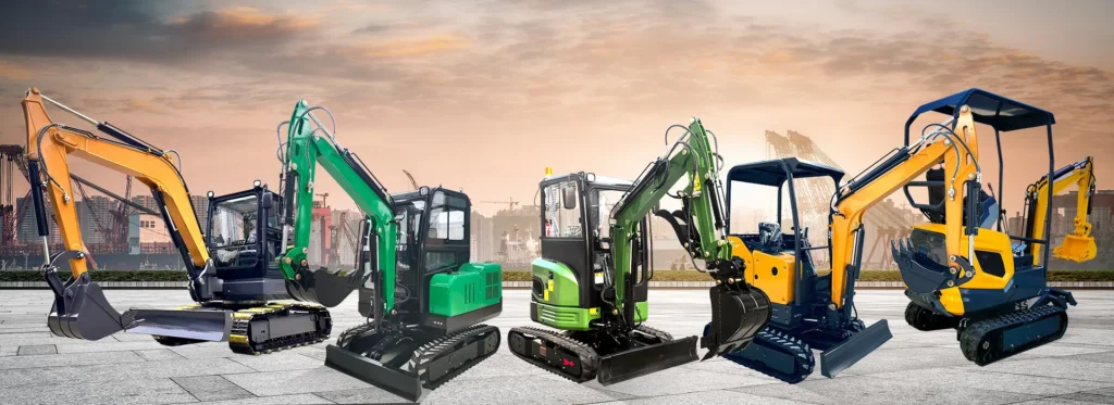 Ekskavator mini Torchuck berbaris di luar pabrik, gambar pahlawan untuk menjadi dealer ekskavator mini.