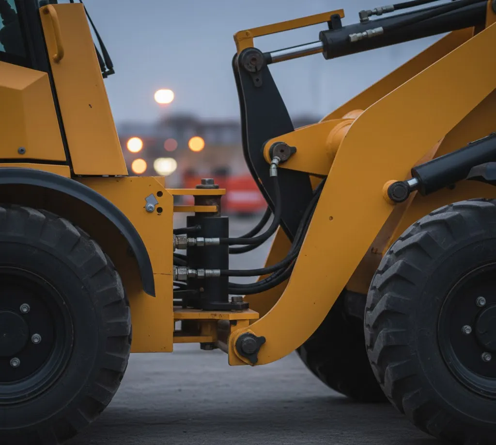 Шарнирное сочленение компактного колесного погрузчика, иллюстрирующее управление на основе шарнира вместо управления на салазках.