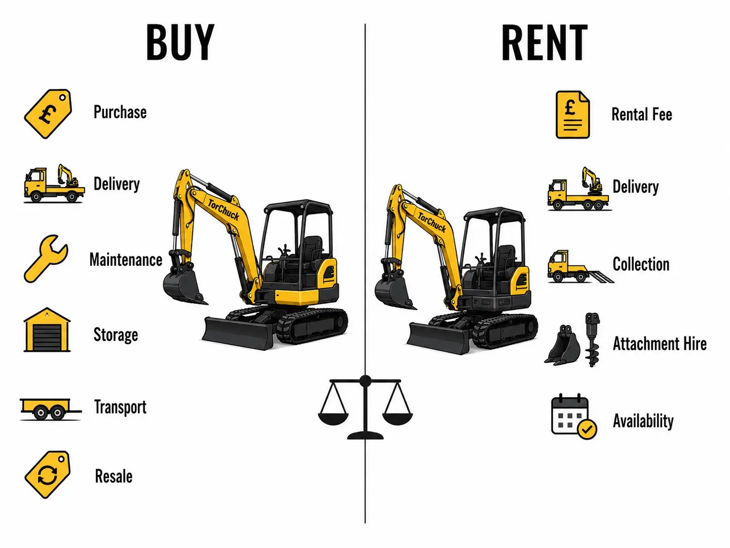 Mini digger ownership costs compared with rental costs