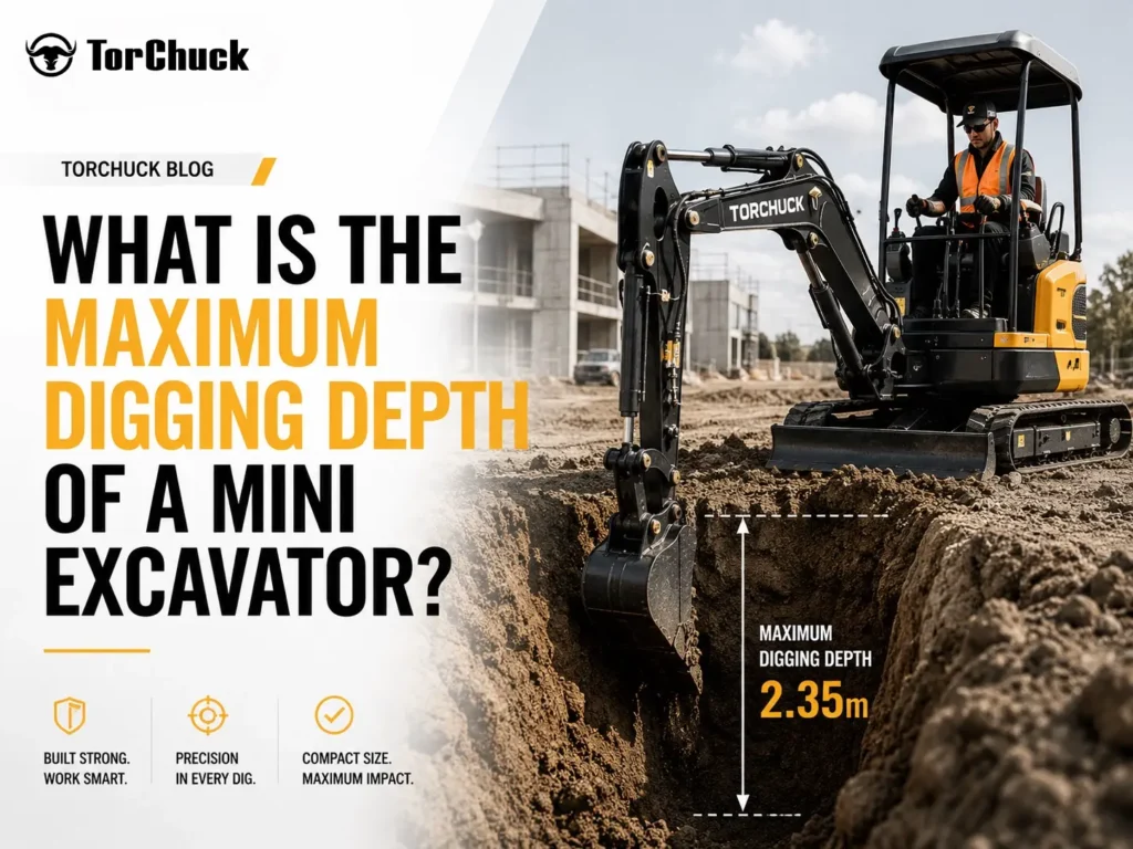 Torchuck mini excavator digging a trench on a construction site