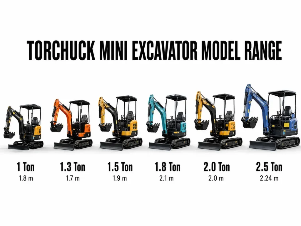 Torchuck mini excavator models for different digging depths and job sites