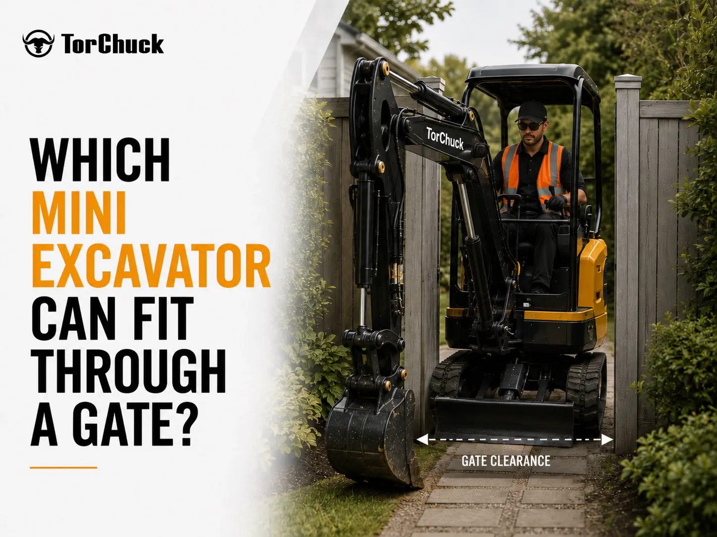 Torchuck mini excavator passing through a narrow garden gate
