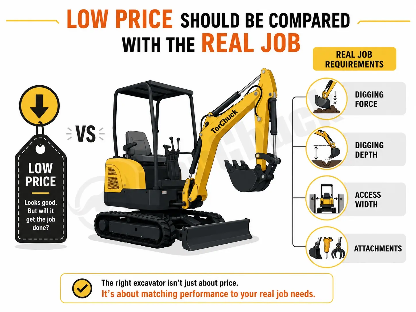 cheap mini excavator compared with actual job requirements