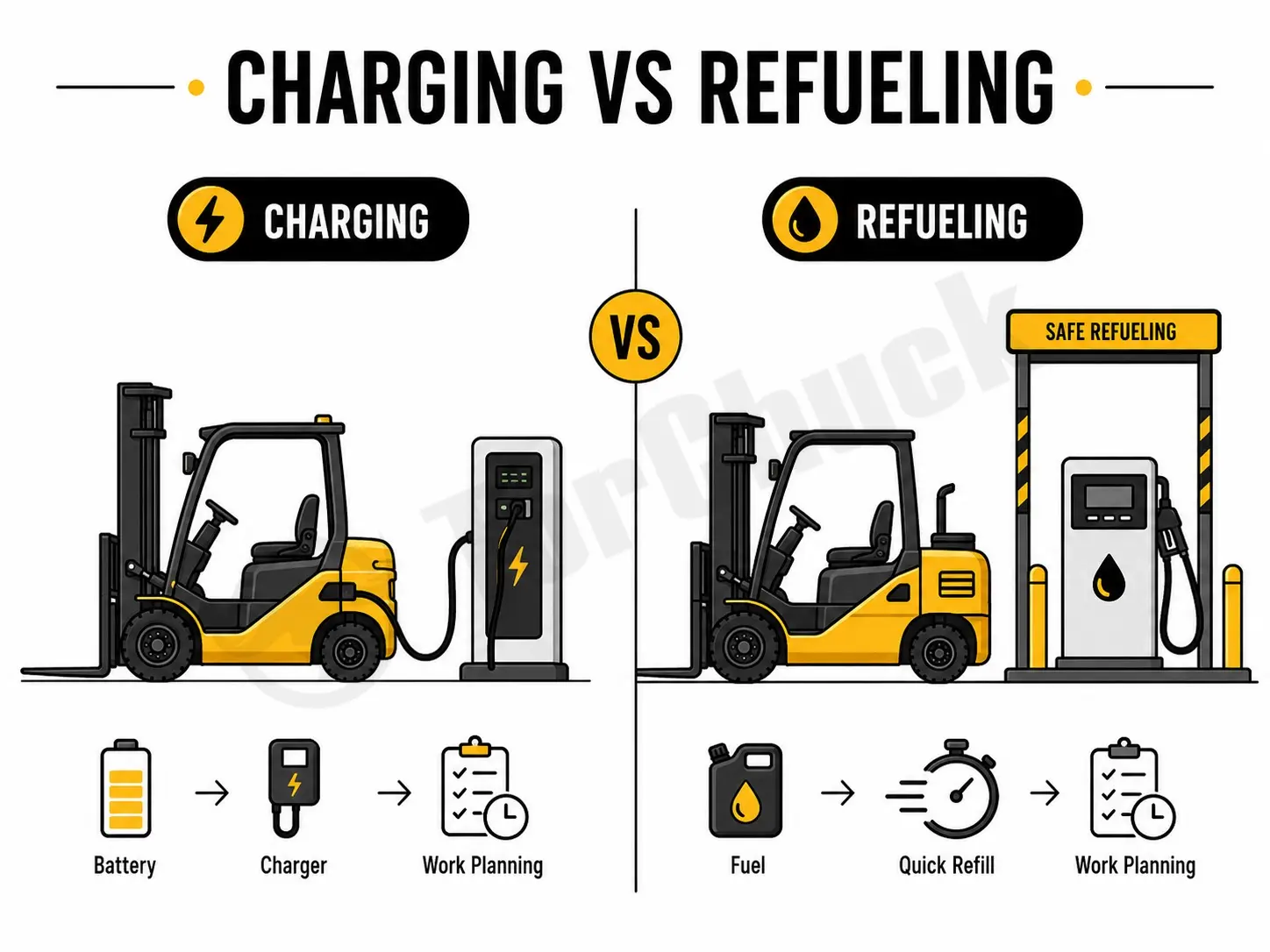 Electric Forklift Charging vs Diesel Refueling