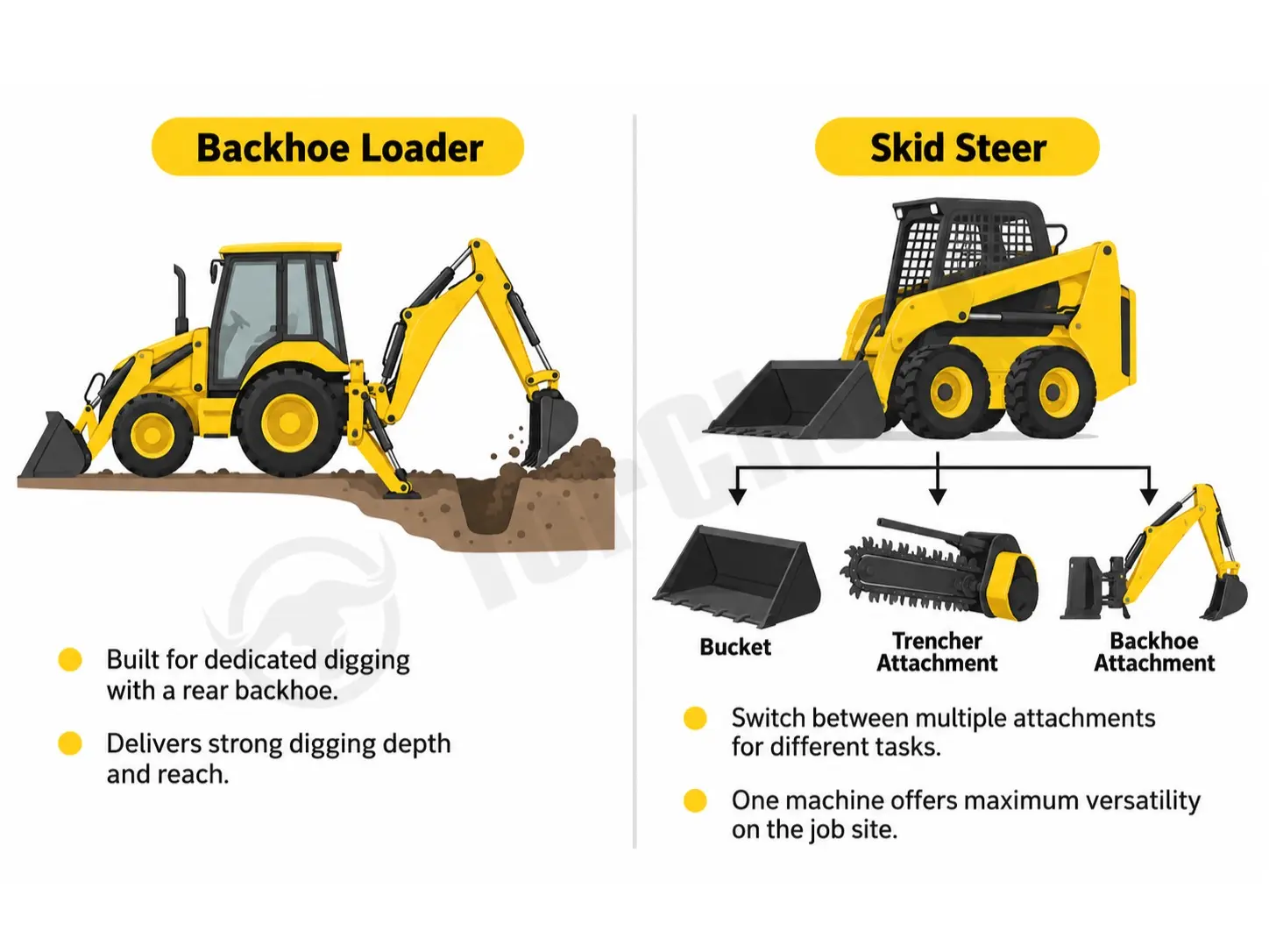 skid steer and backhoe loader maneuvering space comparison