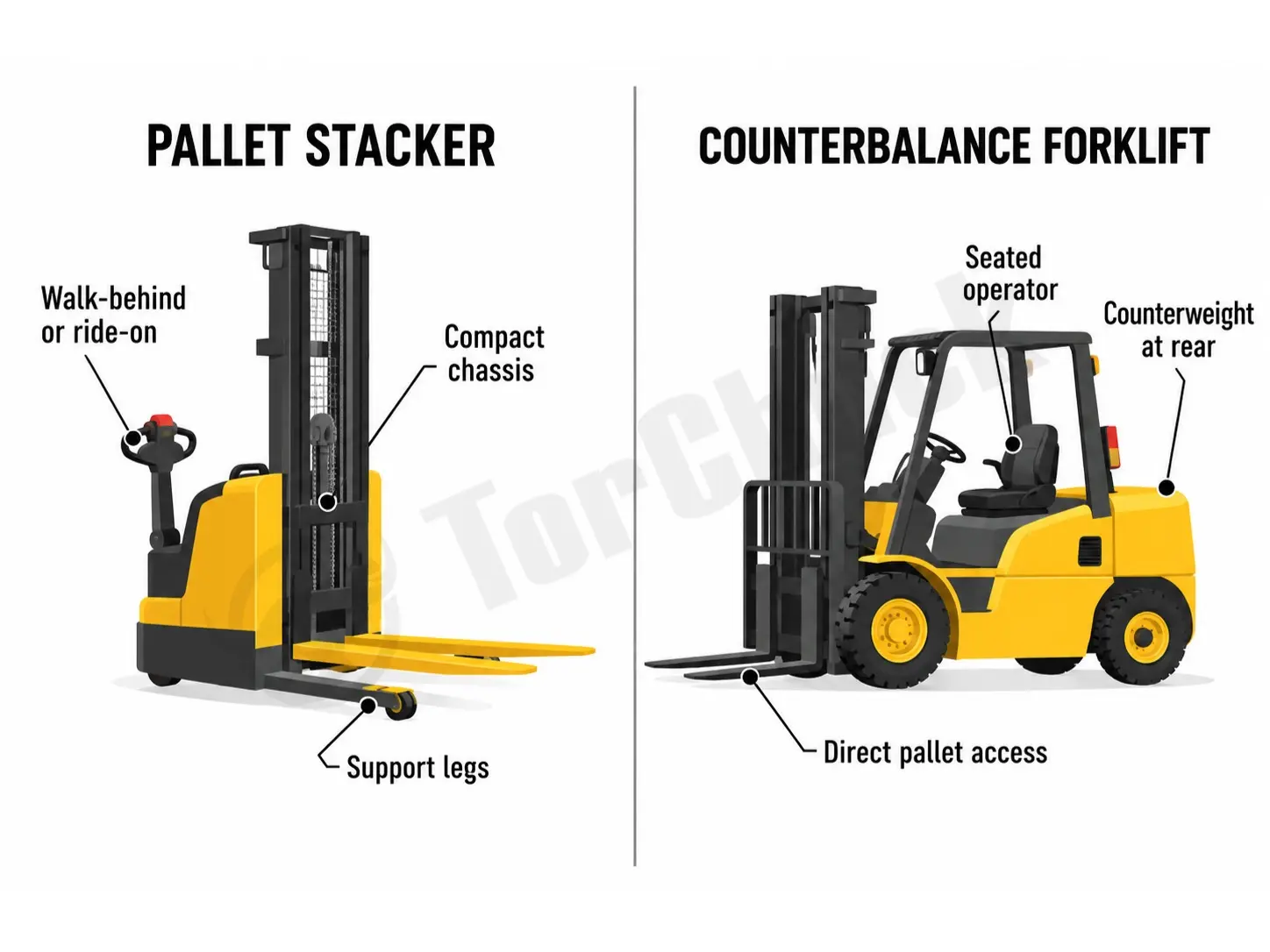 pallet stacker and counterbalance forklift design comparison