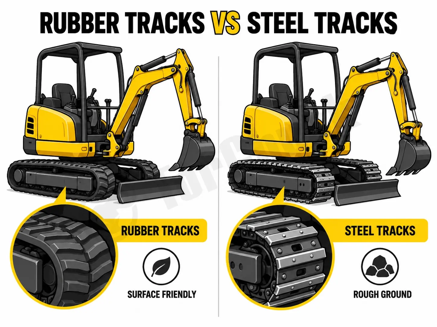 mini excavator rubber track and steel track comparison