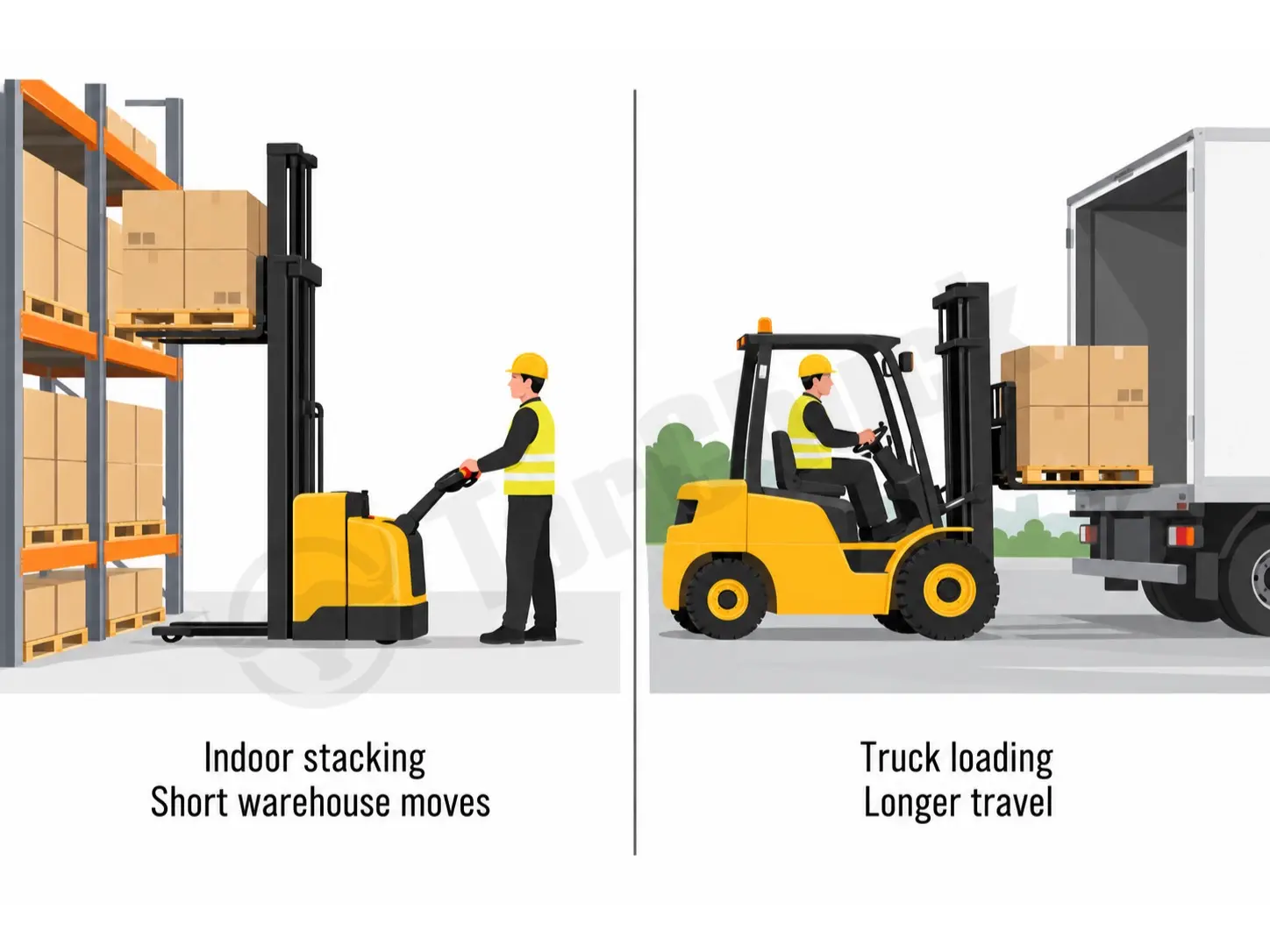 warehouse job comparison for pallet stacker and forklift