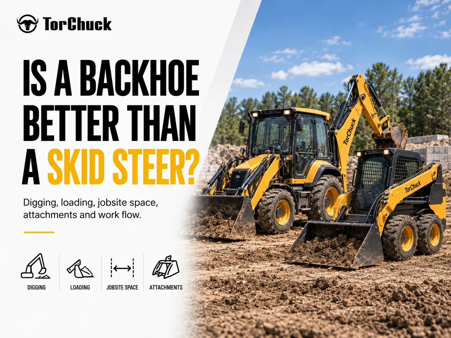 Torchuck backhoe loader and skid steer compared on a construction site